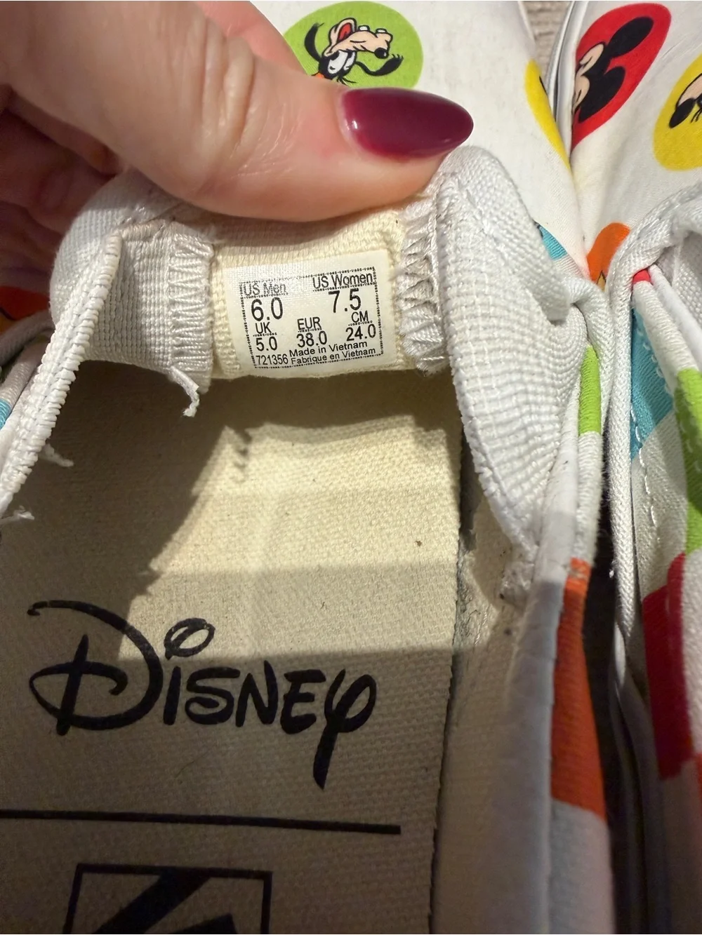 Disney x Vans Colorful Mickey and Friends - size 7.5 W/ 6.0 M.
